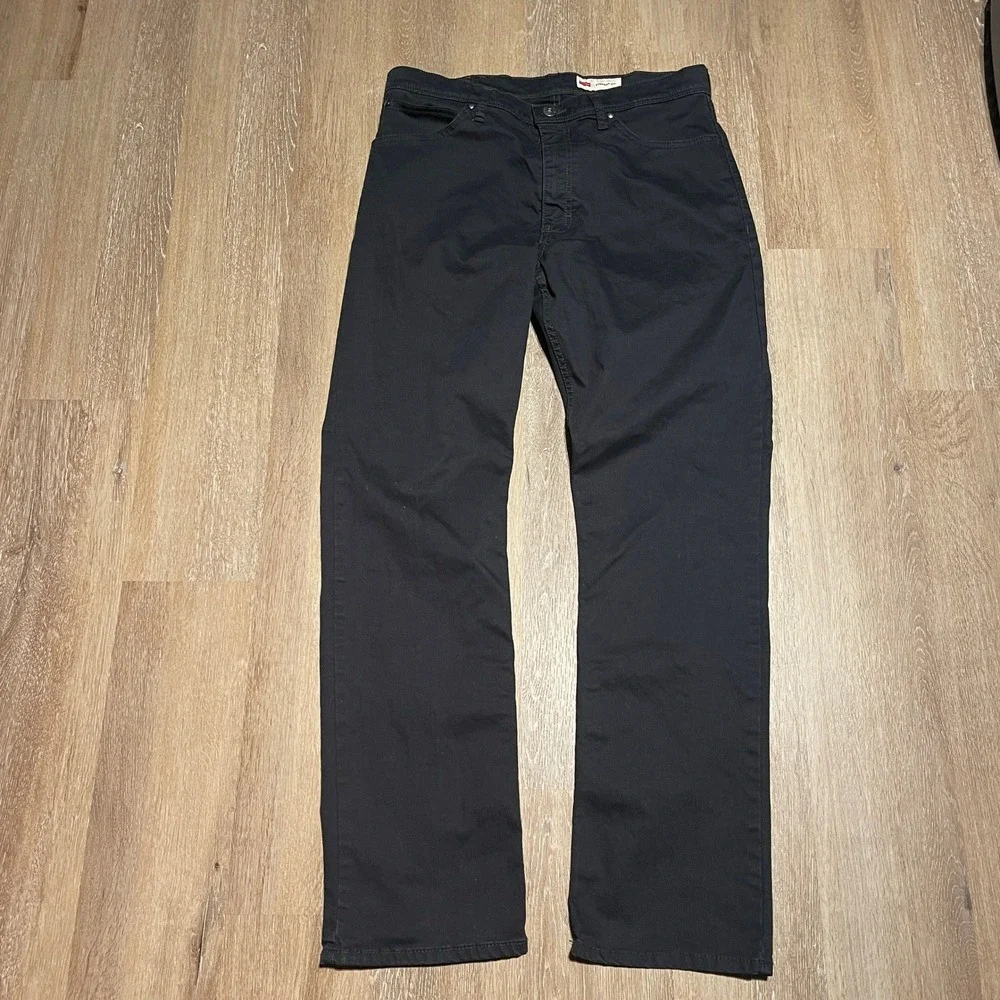 Wrangler Straight Fit Black Pants Mens‎ 34x32 Cotton Blend Casual EUC